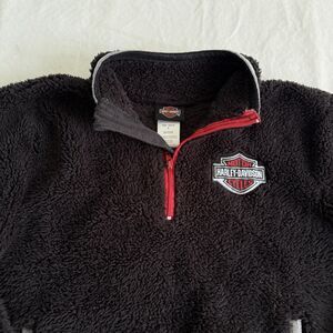 Harley Davidson Girl's 6 Black Sherpa Fleece 1/4 Zip Pull Over Jacket Bling